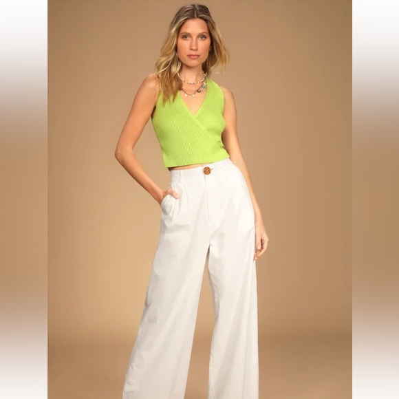 Vibes of Summer Lime Green Faux-Wrap Cropped Sweater Tank Top - Picture 3 of 6